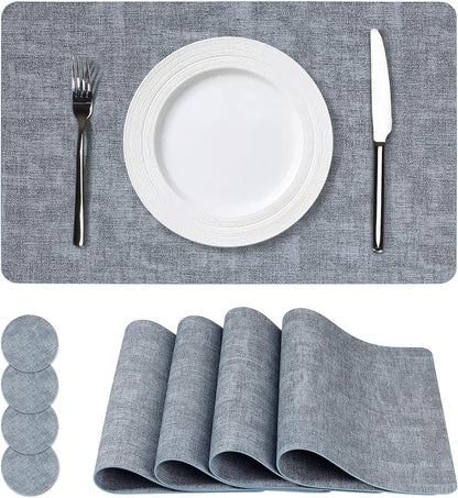 Vinyl Placemats Set of 4, Faux Leather Waterproof and Heat Resistant Place Mats, Washable Anti-Slip
