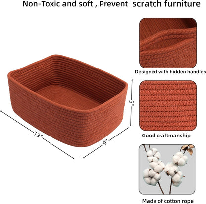 Small Woven Storage Baskets 13“X9”X5“ Decorative Rope Bins for Organizing Shelves, Closets, and