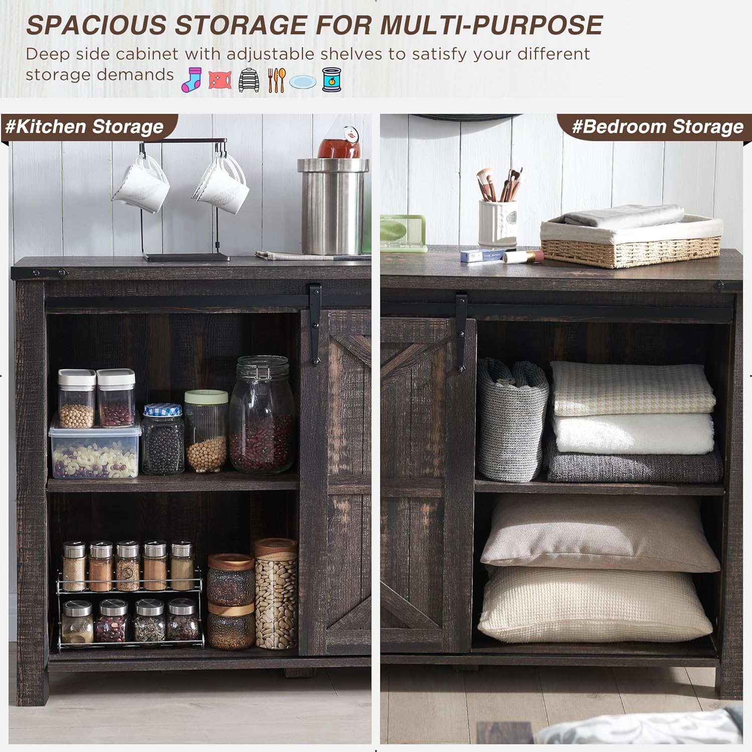 T4TREAM 60'' Farmhouse Dresser Chests for Bedroom w/4 Drawers & Sliding Barn Doors, Wide Dresser TV