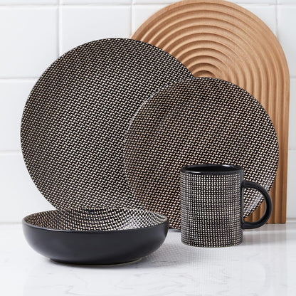 Stone Lain Daisy Stoneware 32-piece Round Dinnerware Set, Brown and Black