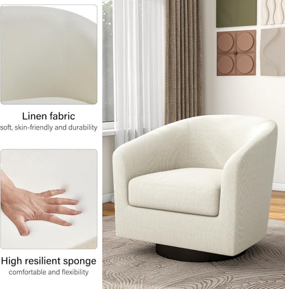 Swivel Barrel Accent Chair, Modern Round Linen Arm Chair for Living Room, Bedroom, Comfy Club