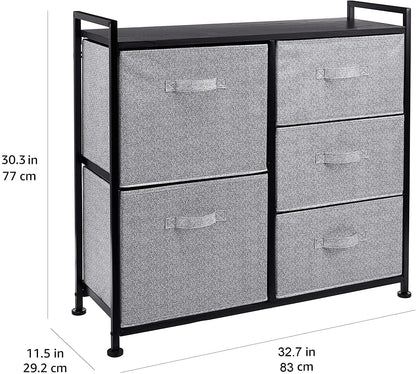 Amazon Basics Closet Organizer with 5-Fabric Storage Drawers for Bedroom, Living Room, Black