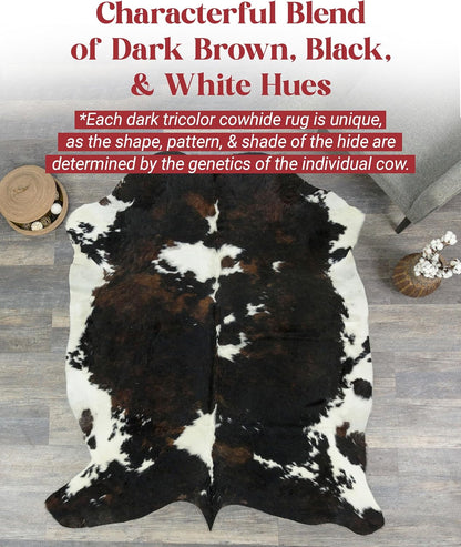 Natural Cowhide Rug for Home & Office Premium Dark Tricolor Cowhide Rug with Unique Dark Brown