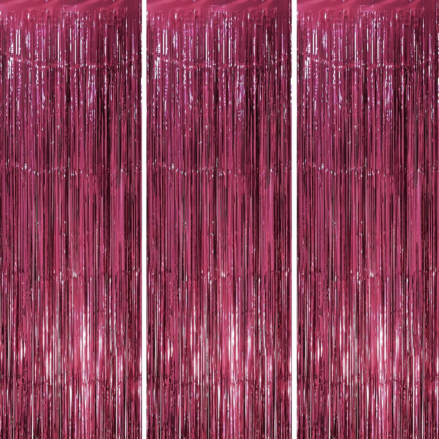 3 Pack 3.3 x 8.2 ft Burgundy Foil Fringe Backdrop Curtains, Tinsel Streamers Party Decorations