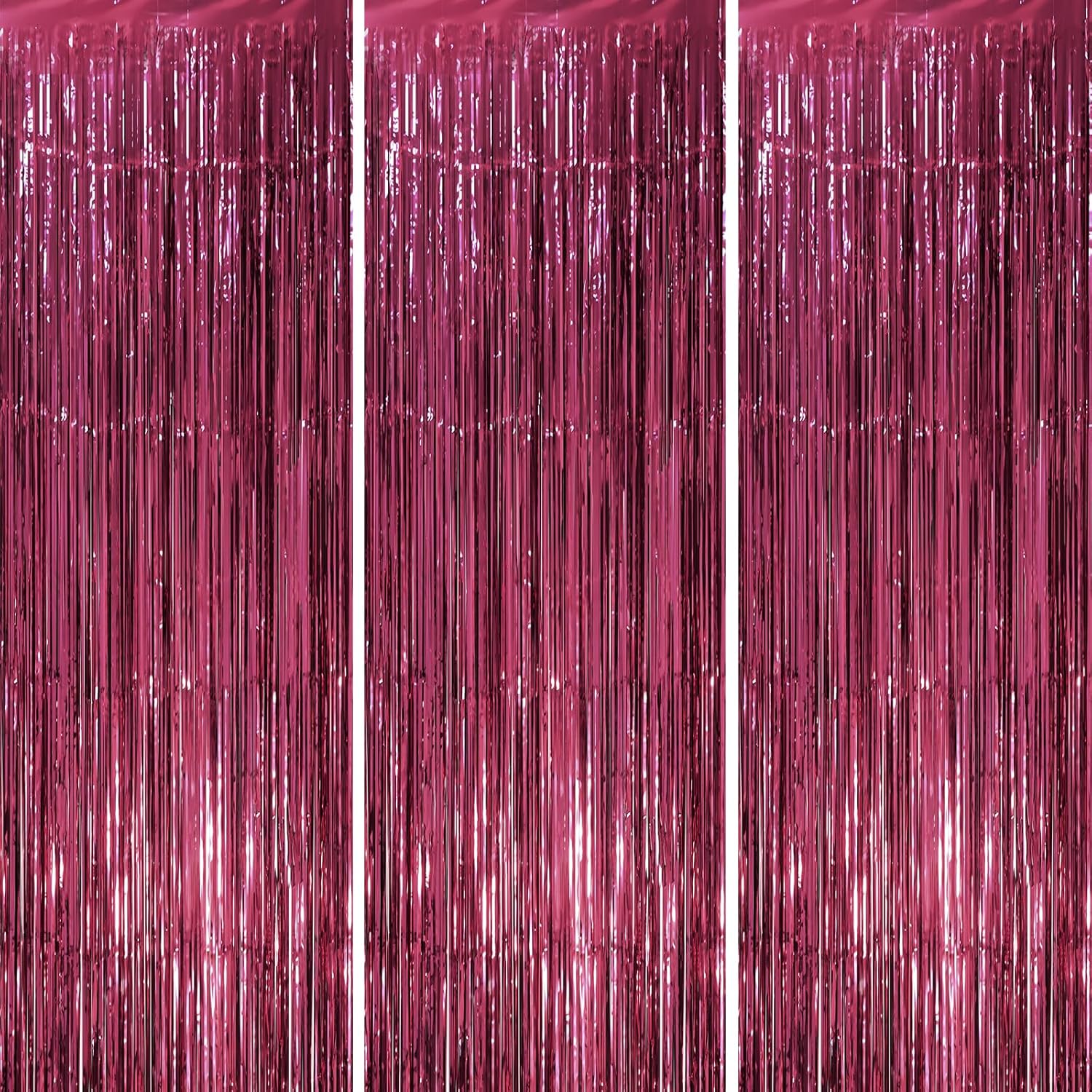 3 Pack 3.3 x 8.2 ft Burgundy Foil Fringe Backdrop Curtains, Tinsel Streamers Party Decorations