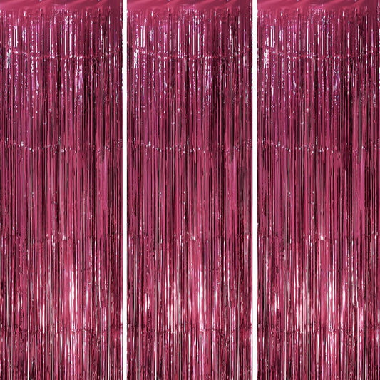 3 Pack 3.3 x 8.2 ft Burgundy Foil Fringe Backdrop Curtains, Tinsel Streamers Party Decorations