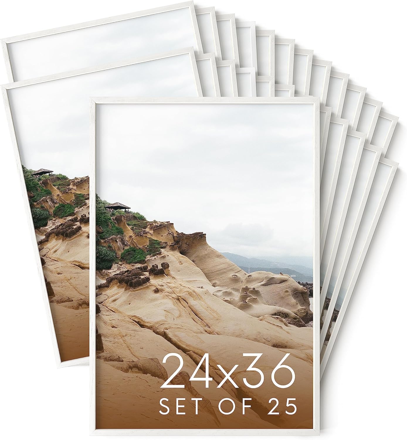 Haus and Hues 24x36 White Oak Wood Picture Frames Set of 25 - Premium Bulk Picture Frames 24x36