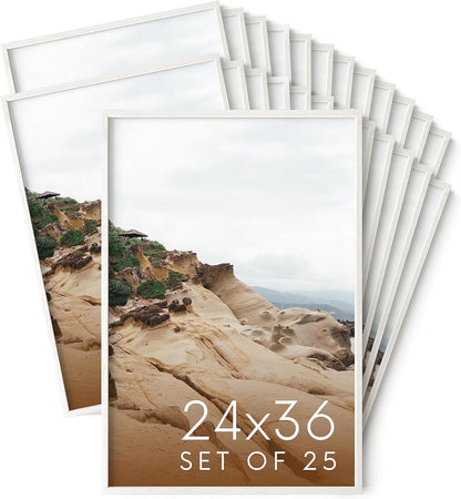 Haus and Hues 24x36 White Oak Wood Picture Frames Set of 25 - Premium Bulk Picture Frames 24x36