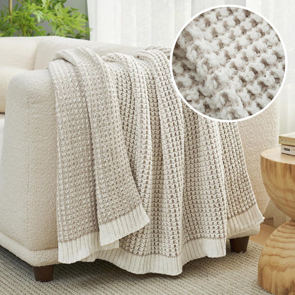 Amélie Home Chenille Waffle Throw Blanket for Couch, Reversible Pineapple Stitch Knit Soft Cozy