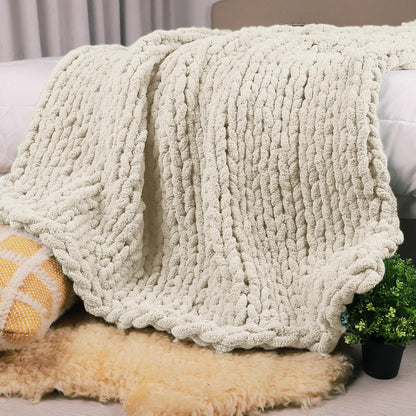 Carriediosa Chunky Knit Throw Blanket 50" X 60", 100% Hand Made Large Chenille Loop Yarn Soft