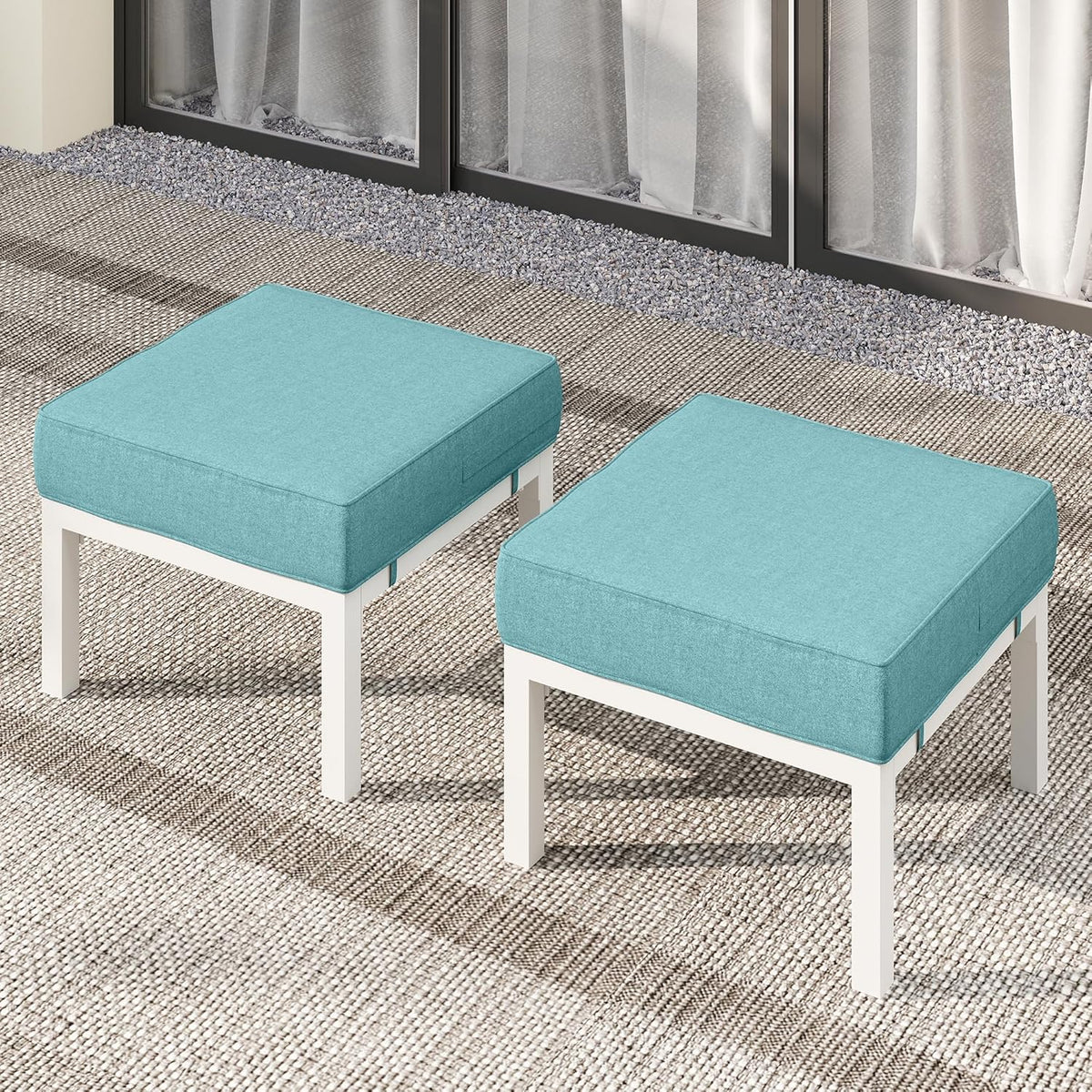 Solaste Outdoor Footstools Patio Ottoman Set of 2, Aluminum All-Weather Outdoor Footrest Seat with