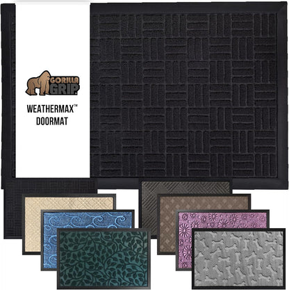 GORILLA GRIP 100% Waterproof All-Season WeatherMax Doormat, 34x58, US Designed Natural Rubber