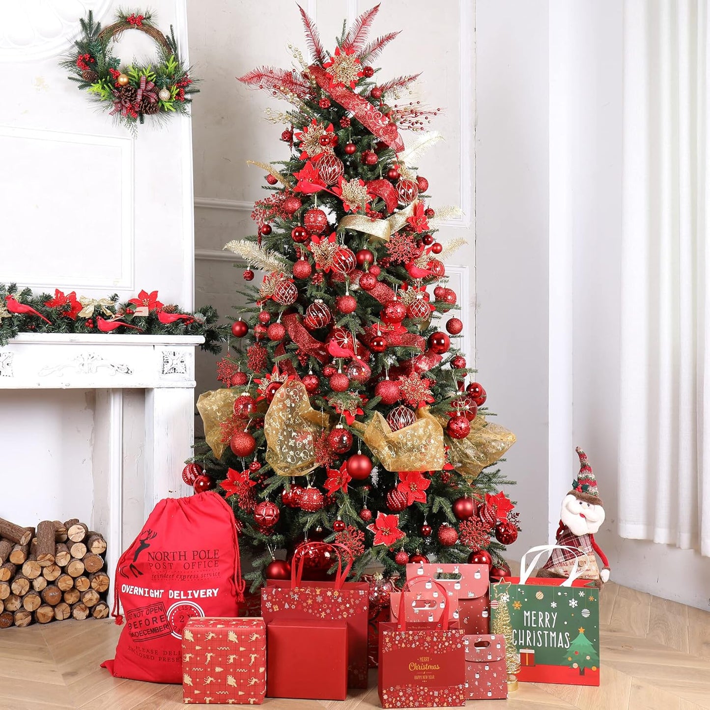 87ct Christmas Ball Ornaments Set Shatterproof Seasonal Hanging Decorations with Reusable Hand-held