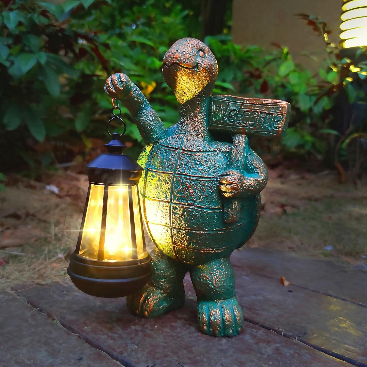 JOYBEE Garden Statues Turtle with Solar Lantern Outdoor Decor-Turtle Solar Figurines Lights