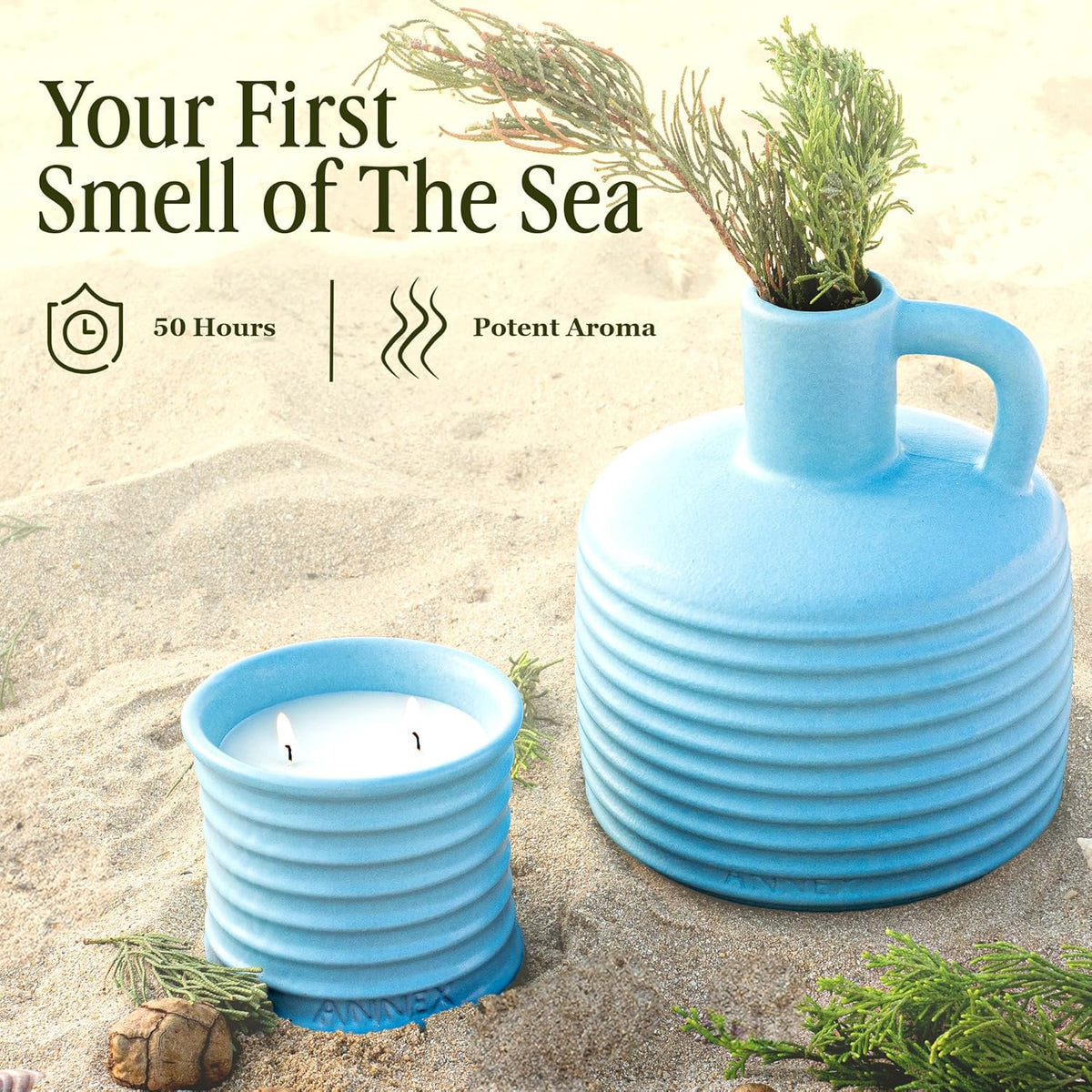 Scented Luxury Candles in Handmade Ceramic Jars, Soy Wax | Day On The Sea – Cypress & Cedar, Large
