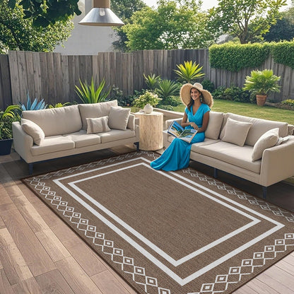 Outdoor Patio Rug, Outside Rectangular Carpet, Moroccan Geometric Rugs, Washable Large Indoor