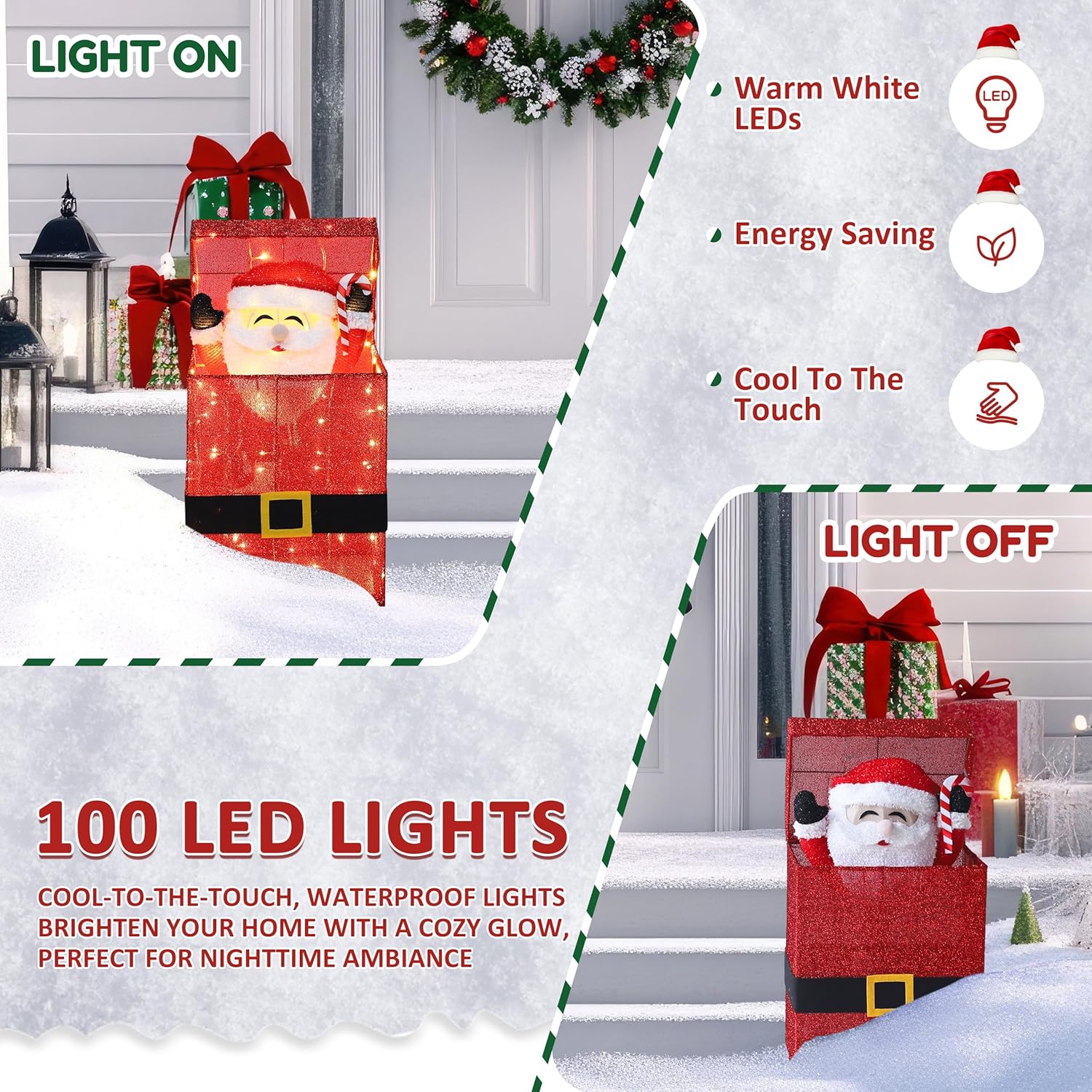 Light Up Electric Santa Claus Decor with 100 LED Lights, 3D Pre-Lit Animated Santa Claus for Xmas