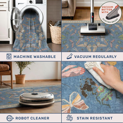 Cute Blue Rugs for Kids Room Boys - Washable 5x7 Area Rugs for Nursery, Baby Bedroom, Toddler