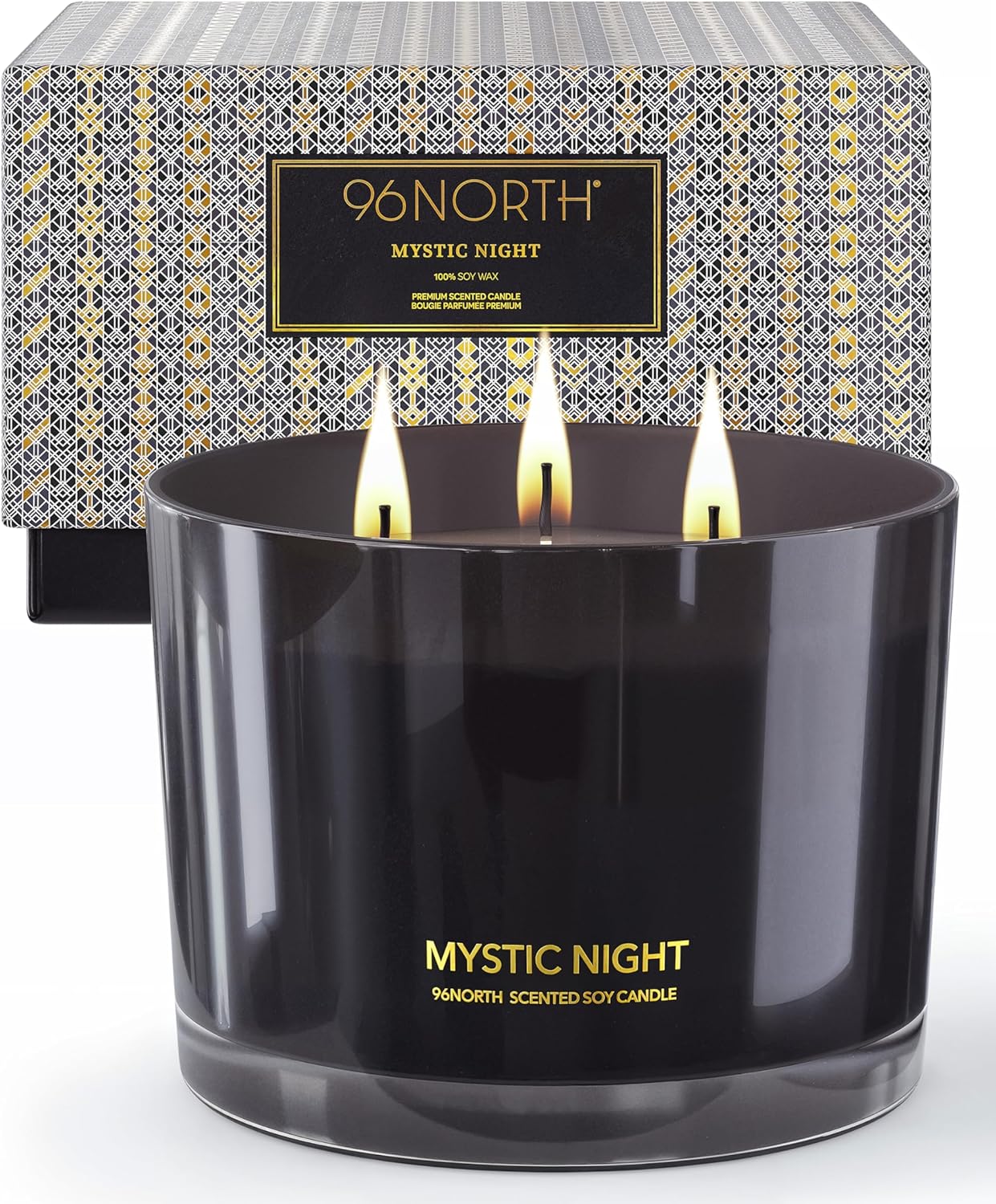 96NORTH Luxury Black Candle | Large 3-Wick Jar Candle | Up to 40 Hours Burning Time | 100% Natural