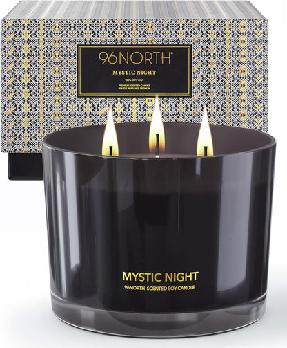 96NORTH Luxury Black Candle | Large 3-Wick Jar Candle | Up to 40 Hours Burning Time | 100% Natural