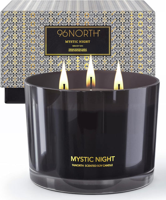 96NORTH Luxury Black Candle | Large 3-Wick Jar Candle | Up to 40 Hours Burning Time | 100% Natural