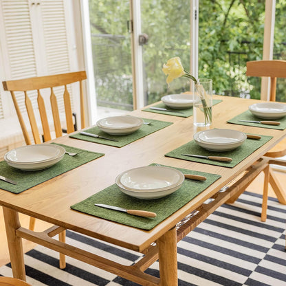 Demetex Green Placemats Set of 6 Vintage Cloth Textured Place Mats Stain Resistant for Holiday