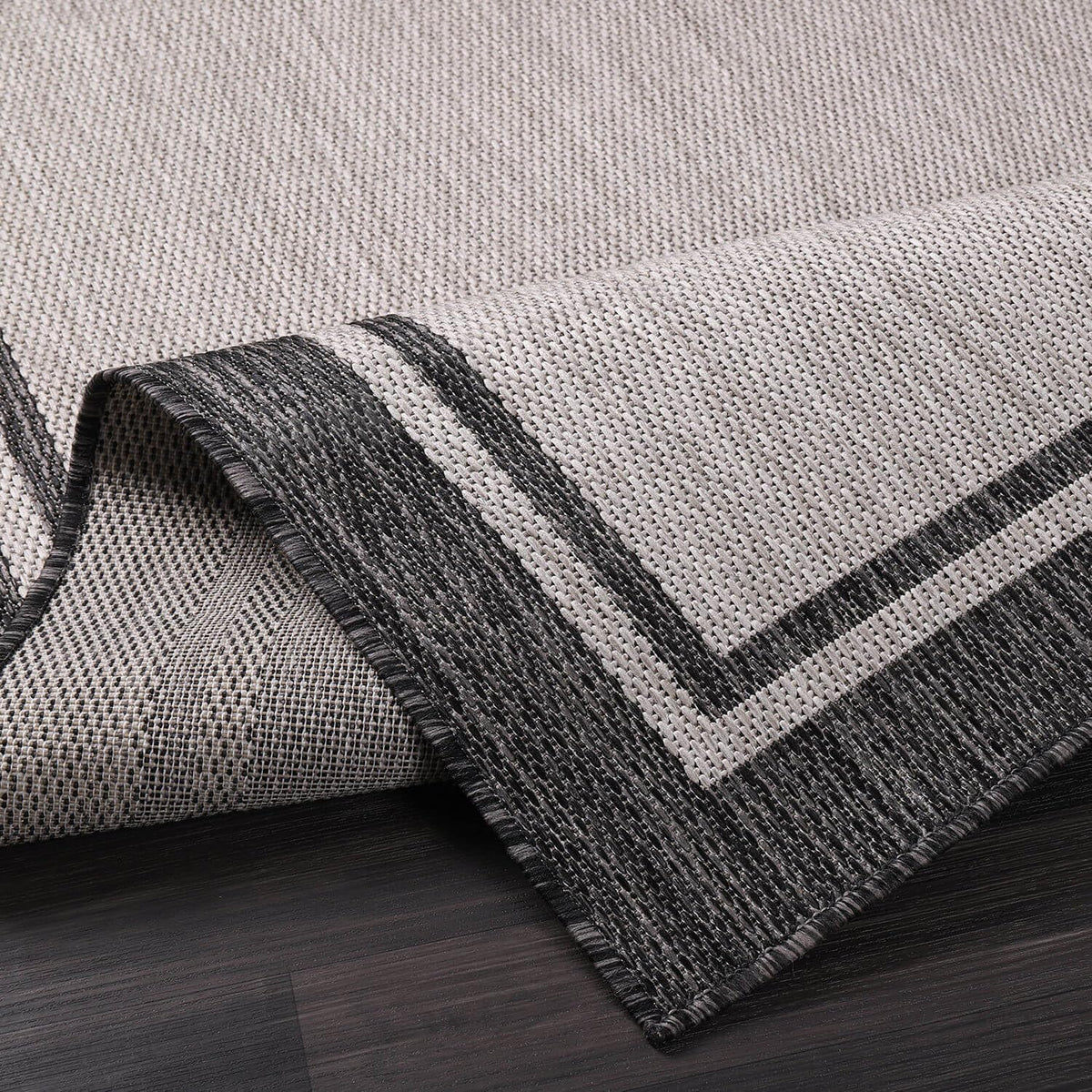 CAMILSON Indoor Outdoor Rug, 6x9 Bordered Gray Modern Area Rugs for Indoor and Outdoor Patios