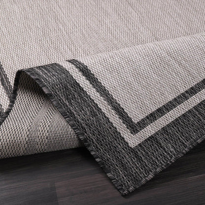 CAMILSON Indoor Outdoor Rug, 6x9 Bordered Gray Modern Area Rugs for Indoor and Outdoor Patios
