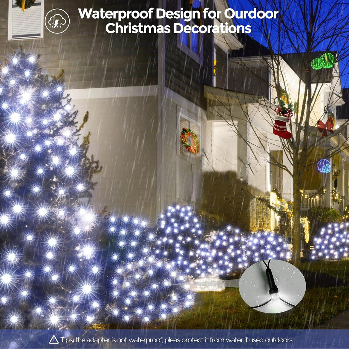 WBao Christmas Net Lights 200LED F8 Big Bulbs, 8.4ft x 5.2ft Christmas Lights with 8 Modes, Timer