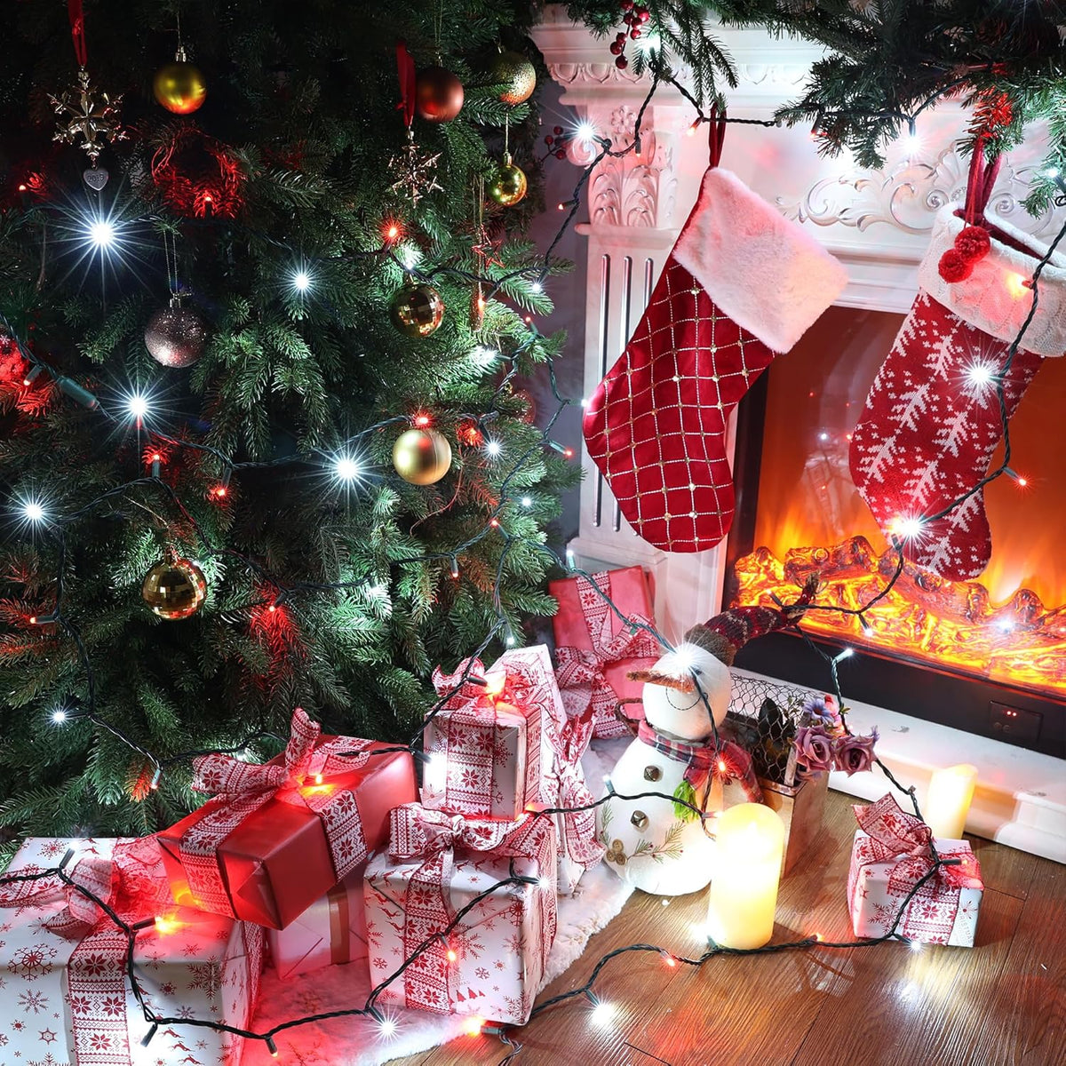 Brizled Red & White Christmas Lights, 33ft 100 LED Christmas String Lights, 5MM Wide Angle Xmas
