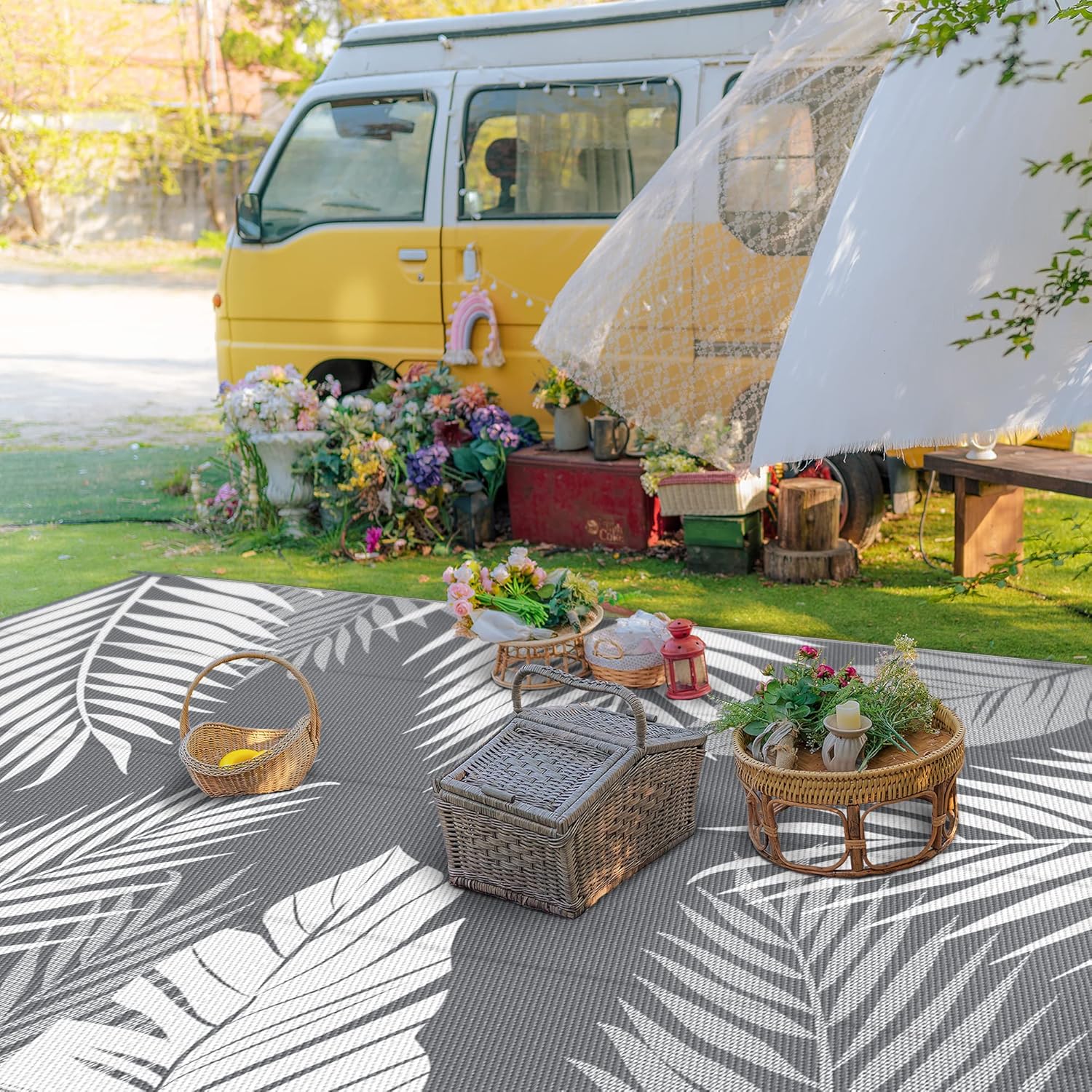 GENIMO Outdoor Rug 9' x 18' Waterproof for Patios Clearance, Reversible, Plastic Straw Camping Rug