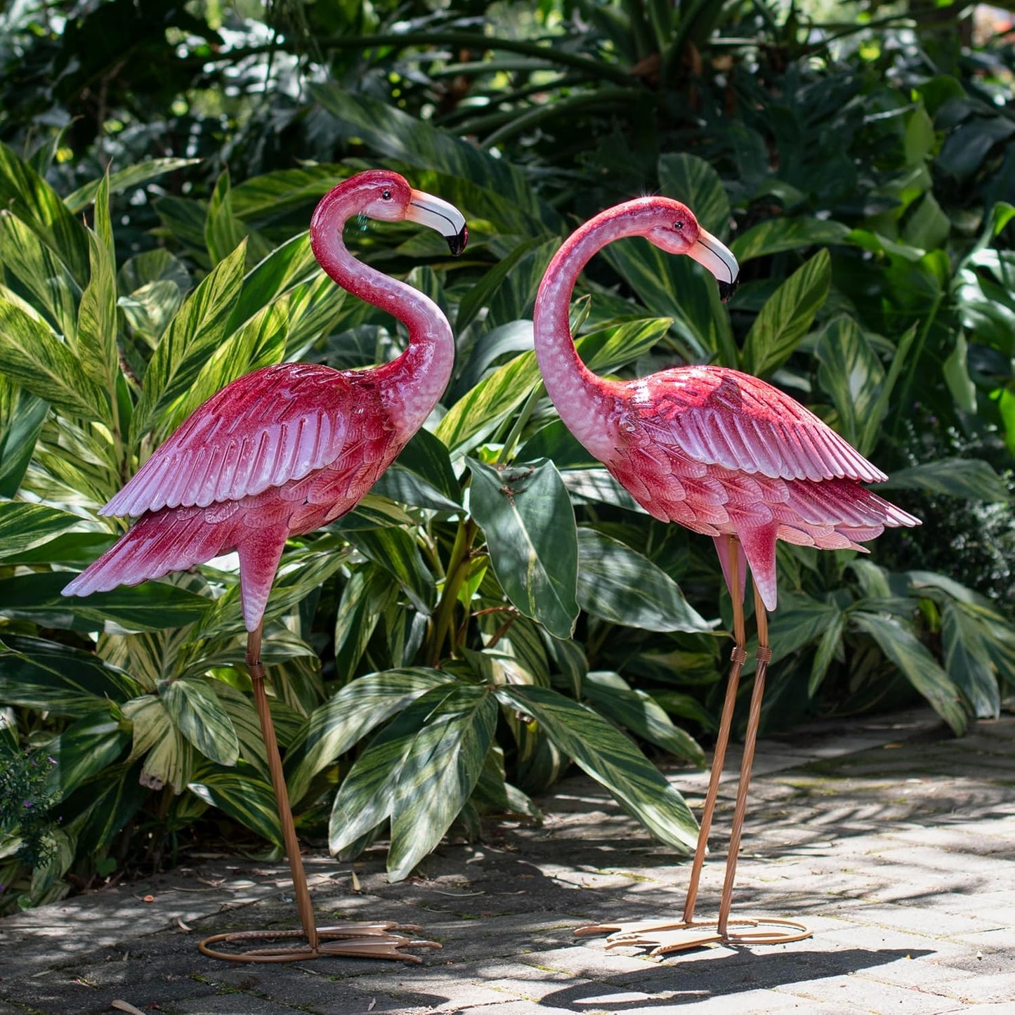 Kircust Flamingo Garden Sculpture & Statues, Metal Birds Yard Art Outdoor Statue, Large Pink