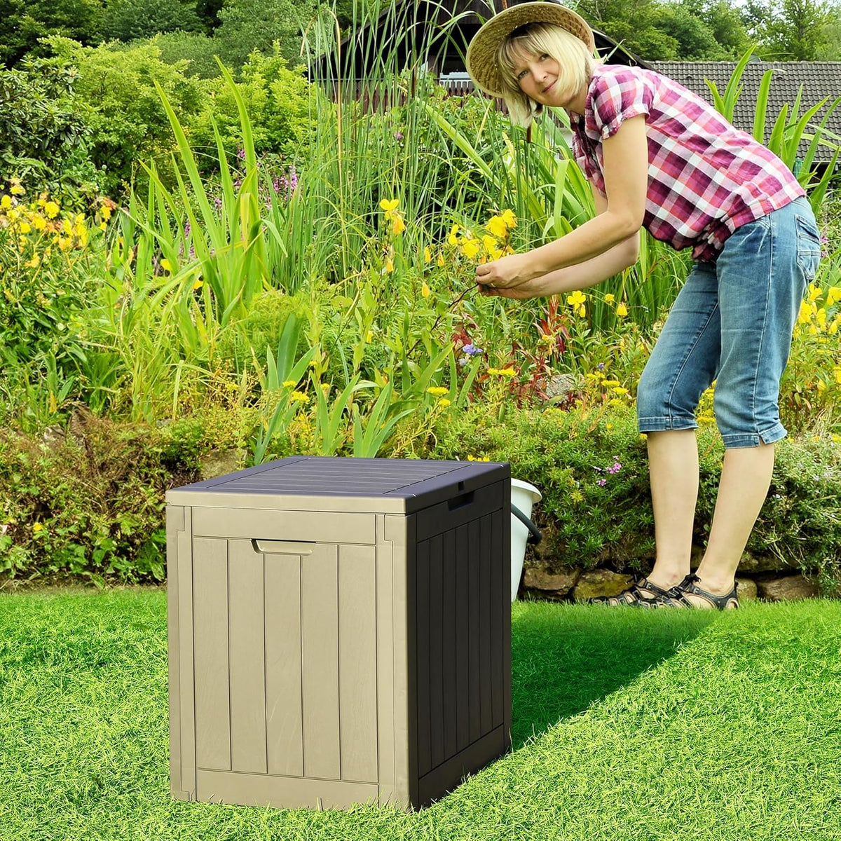 YITAHOME 30 Gallon Deck Box Outdoor Storage Box, Waterproof Resin Package Delivery and Storage Box