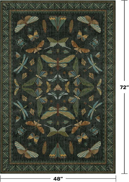 Dark Green 4x6 Washable Area Rug for Living Room, Bedroom, Large Entryway, Kitchen, Ultra Soft Non