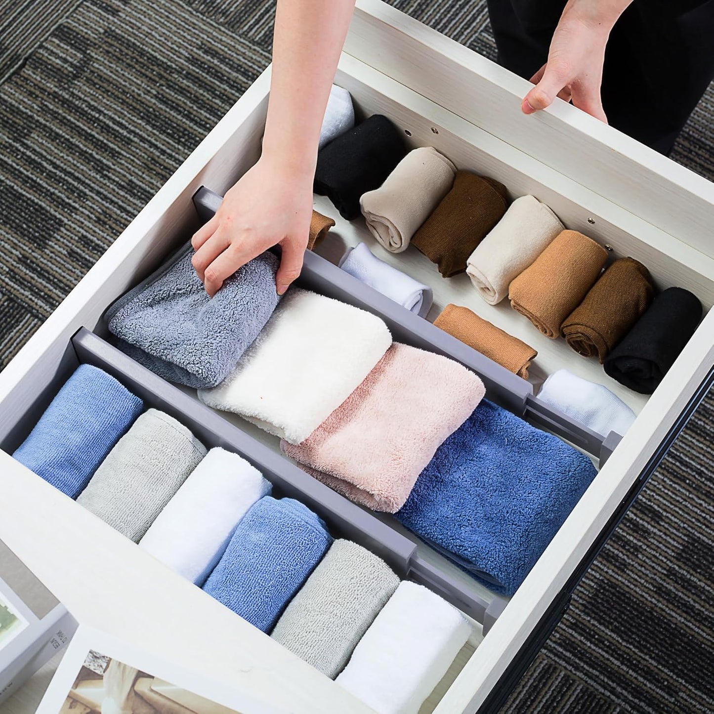 Utoplike Bamboo Drawer Dividers Large, Gray Kitchen Drawer Organizers Adjustable, Spring Loaded