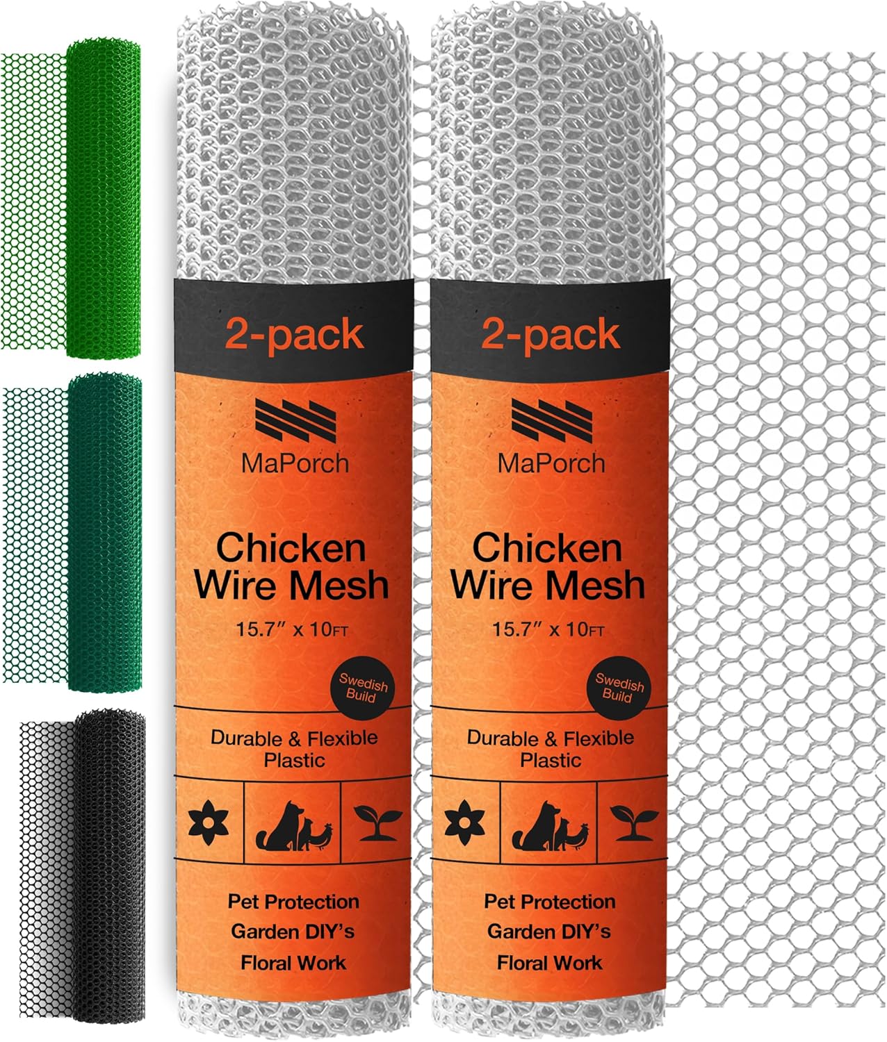MaPorch Plastic Wire Mesh Fence - 2-Pack White 15.7 in x 10 ft - Durable Weather-Resistant Garden