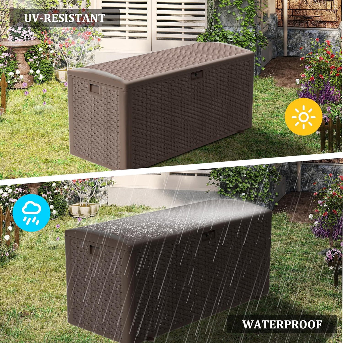 180 Pro Gallon Waterproof Outdoor Storage Bin Resin Deck Box for Patio, Poolside, and Garden