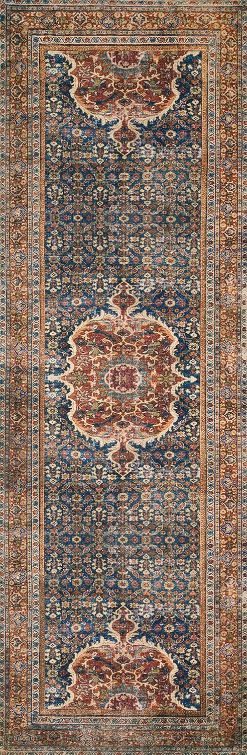 Loloi Layla Collection LAY-09 Cobalt Blue/Spice 2'-6" x 7'-6" .13" Thick Runner Rug, Soft, Durable