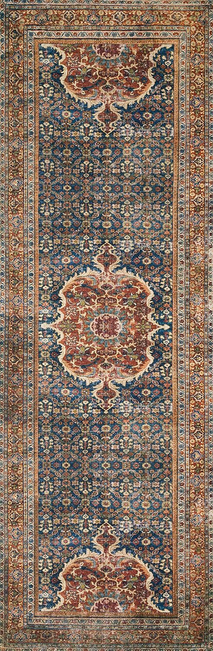 Loloi Layla Collection LAY-09 Cobalt Blue/Spice 2'-6" x 7'-6" .13" Thick Runner Rug, Soft, Durable