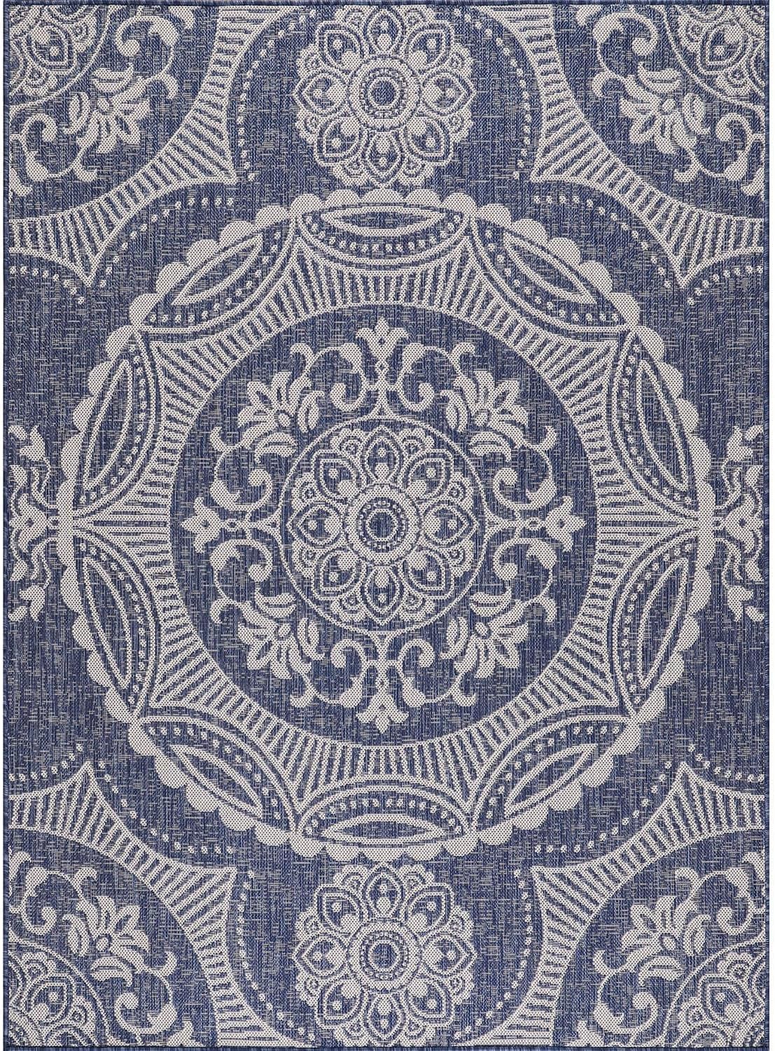 Medallion Outdoor Rug 5x7 Washable Outside Carpet for Indoor Patio Porch Waterproof Easy Cleaning