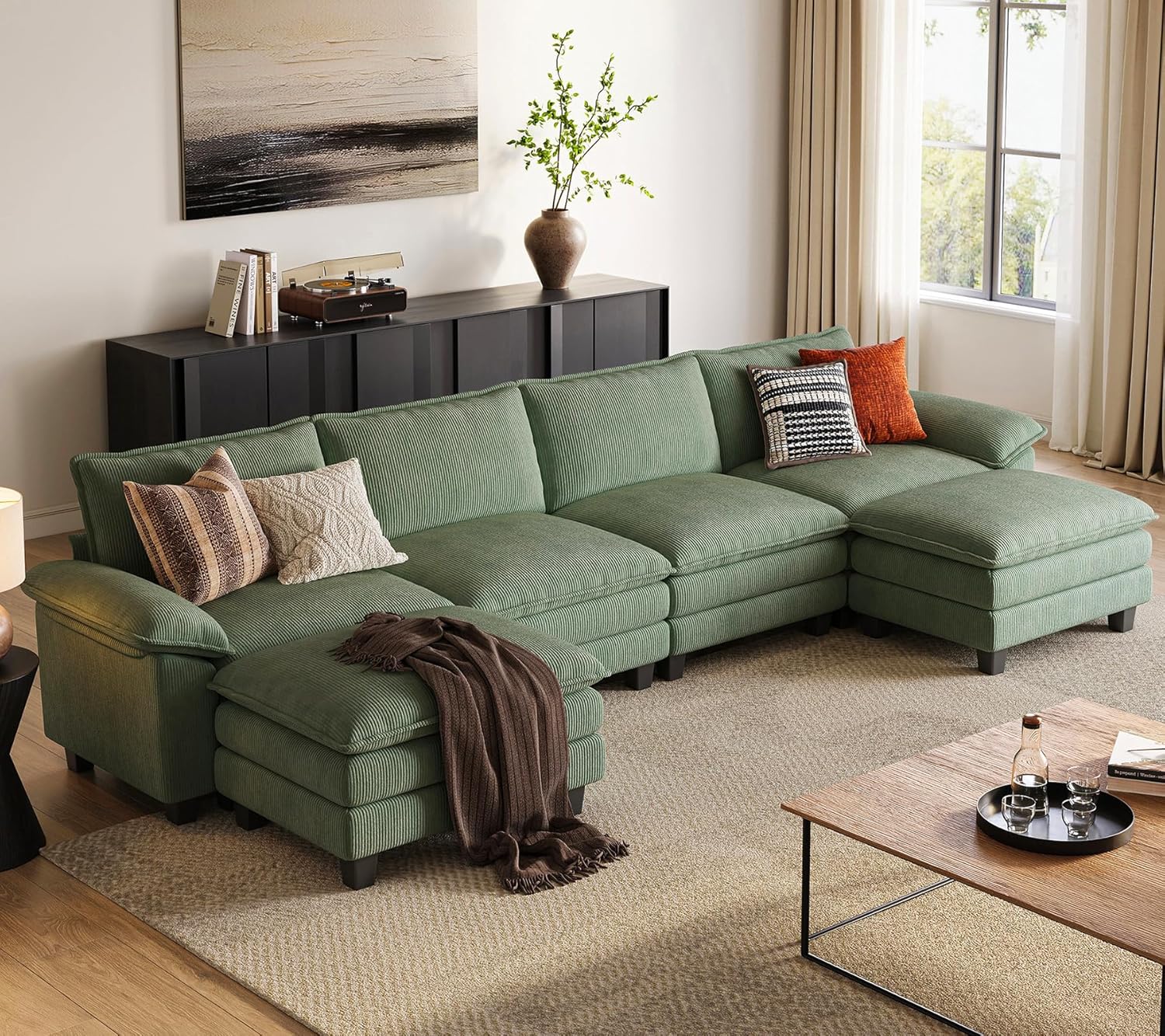LINSY HOME Modular Sectional Sofa - 157'' Oversized Corduroy Cloud Couch U Shaped Couch with