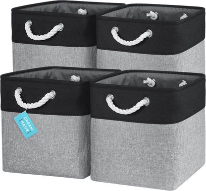 OrganiHaus 12x12 Cube Storage Bins 4 Pack, Foldable Cube Storage Organizer w/ Rope Handles