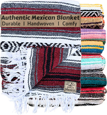 Del Mex Classic Mexican Blanket, Large Authentic Woven Falsa Throw (70"x50"), Artisan Southwest