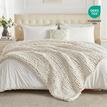 Carriediosa Chunky Knit Throw Blanket 50" X 60", 100% Hand Made Large Chenille Loop Yarn Soft