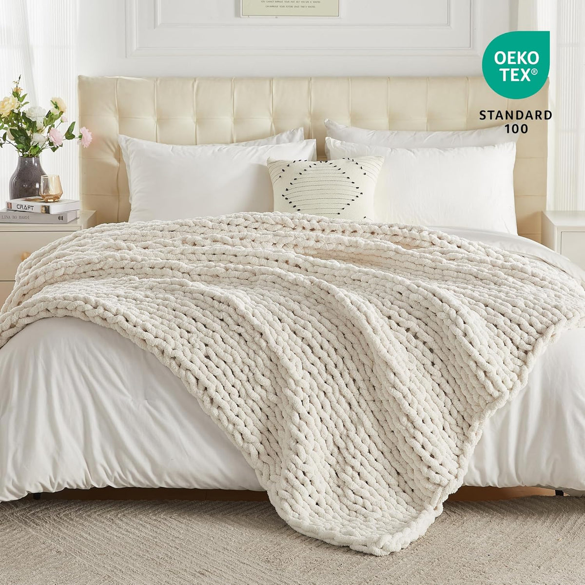Carriediosa Chunky Knit Throw Blanket 60" X 80" Twin, 100% Hand Made Large Chenille Loop Yarn Soft