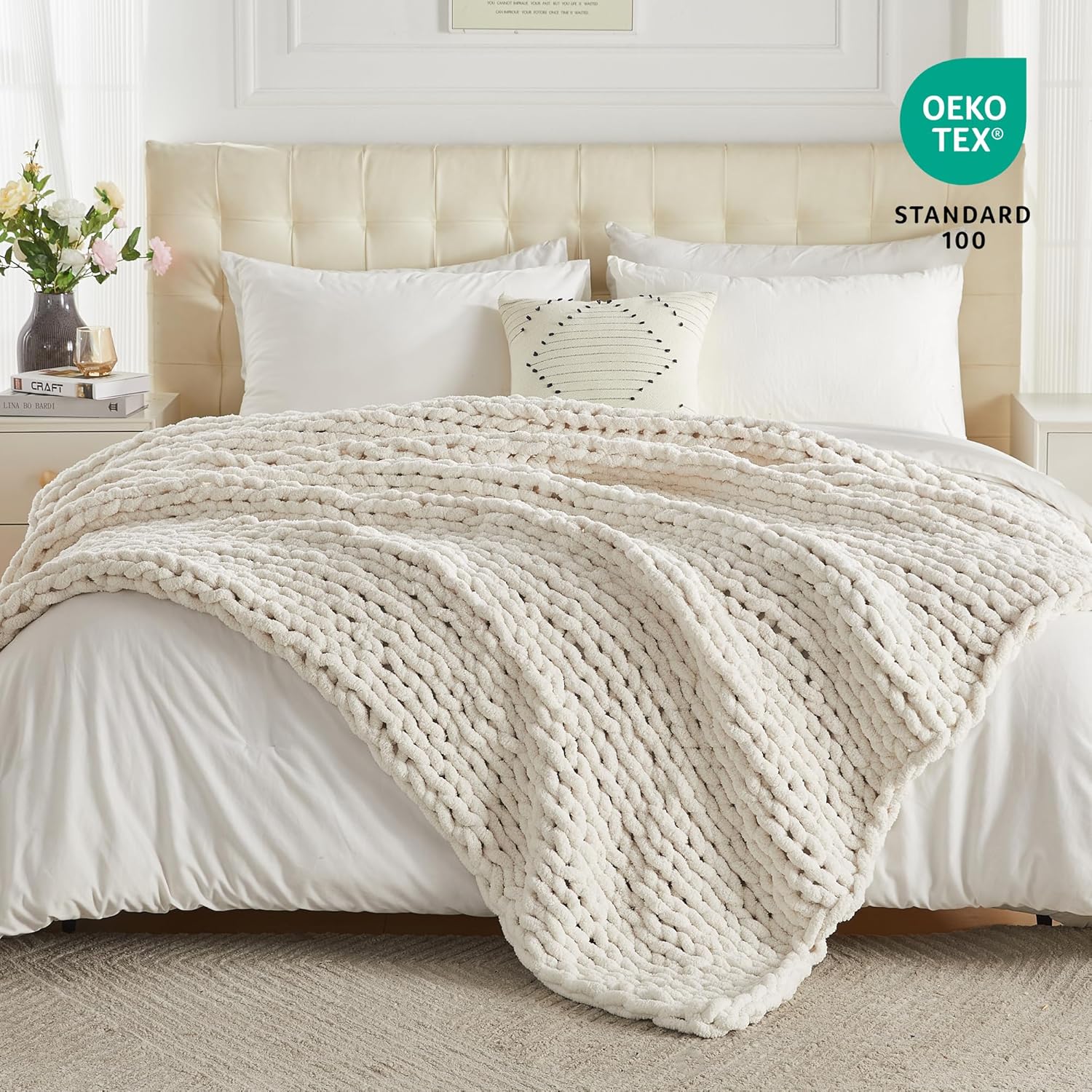 Carriediosa Chunky Knit Throw Blanket 60" X 80" Twin, 100% Hand Made Large Chenille Loop Yarn Soft
