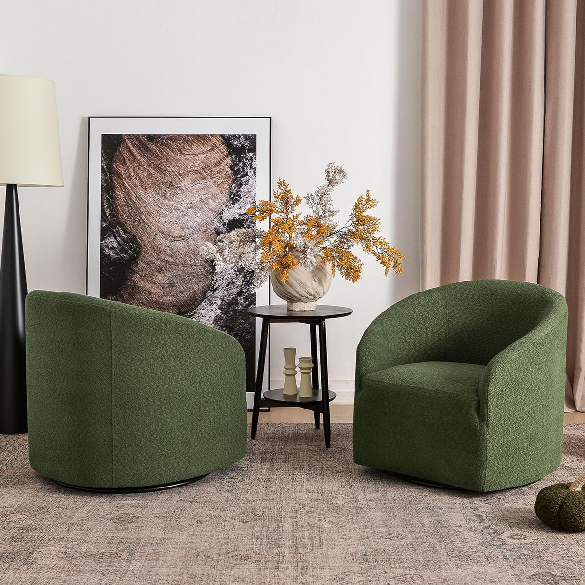 KINWELL 32" Wide Modern Boucle Swivel Barrel Chairs Set of 2, No Assembly Round Upholstered Swivel