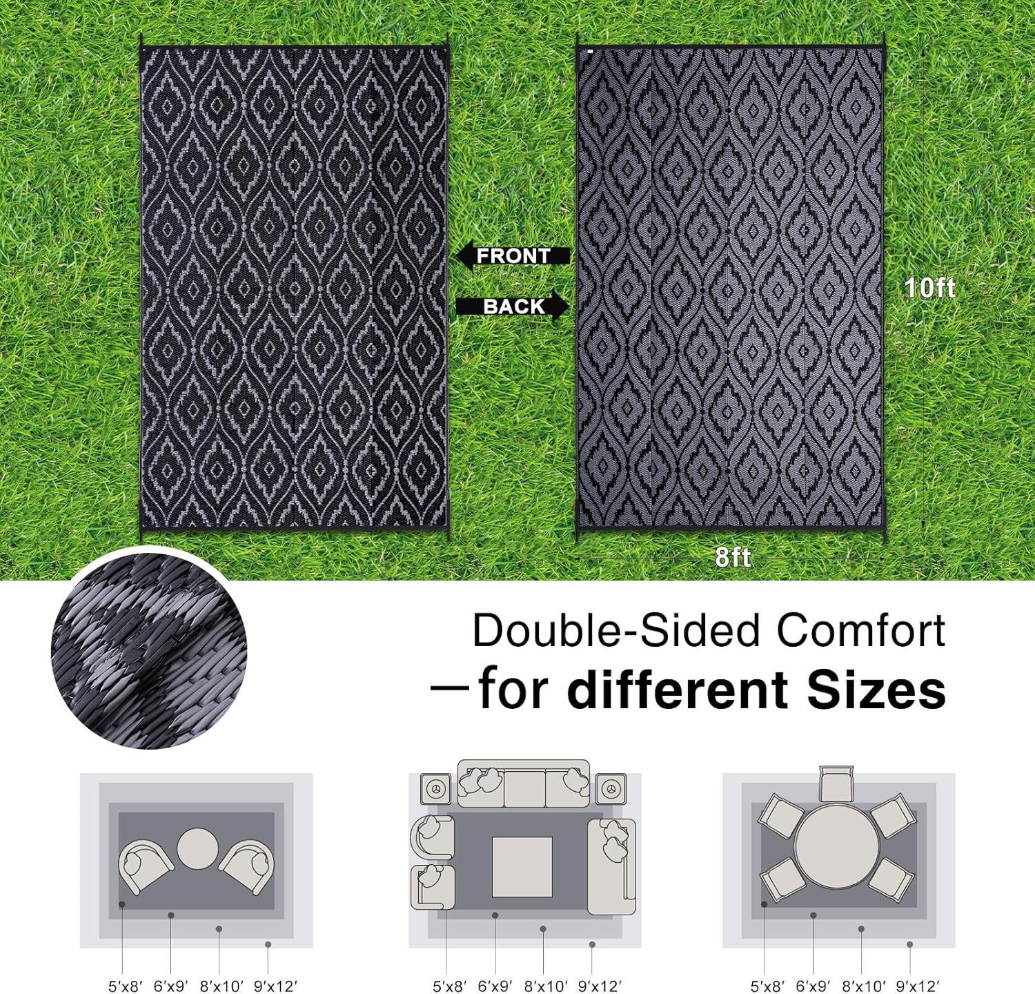 OLANLY Outdoor Rug 8x10 ft Waterproof, Outdoor Plastic Straw Rug with Geometric Pattern Clearance