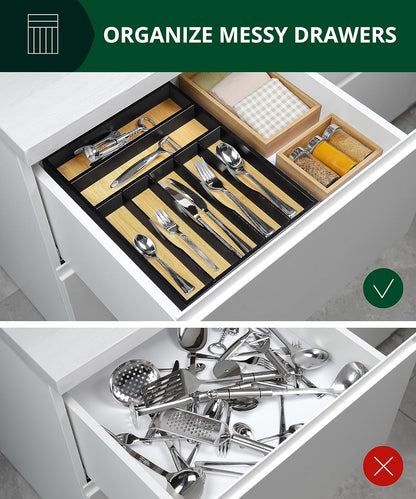 ROYAL CRAFT WOOD Luxury Bamboo Kitchen Drawer Organizer - Silverware Organizer - Utensil Holder and