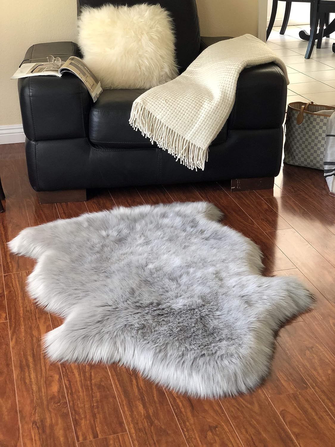 LAMBZY Faux Sheepskin Hypoallergenic Free Shape Silky Shag Rug, Luxury Shaggy Silky Plush Carpet
